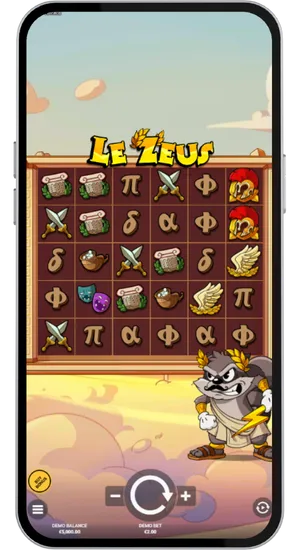 Hoofdspel Le Zeus met volledig speelveld en actieve symbolen