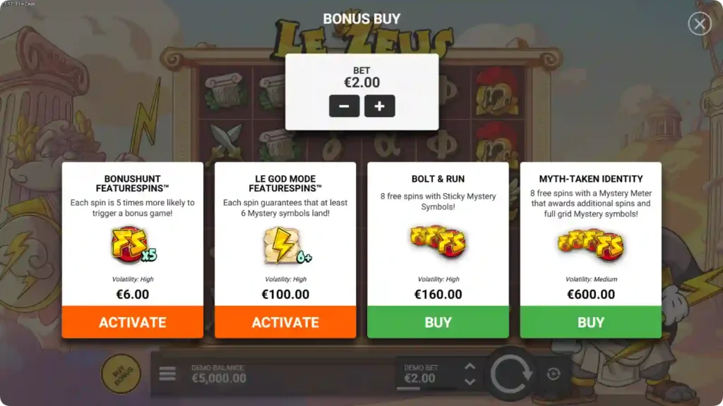 Le Zeus bonus buy feature